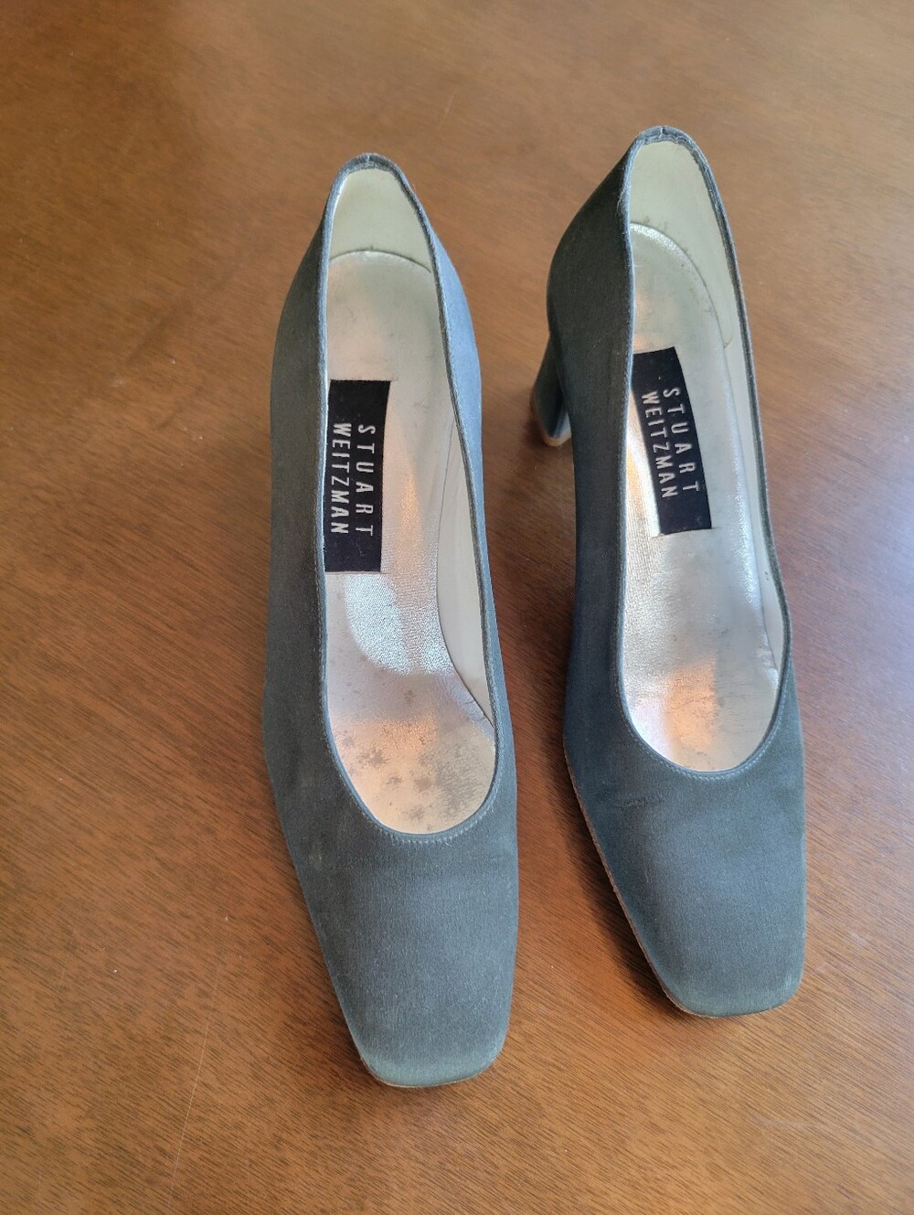 Vtg Stuart Weitzman Grey Suede Square Toe Pumps Heels Womens Size 7 B Spain 90s